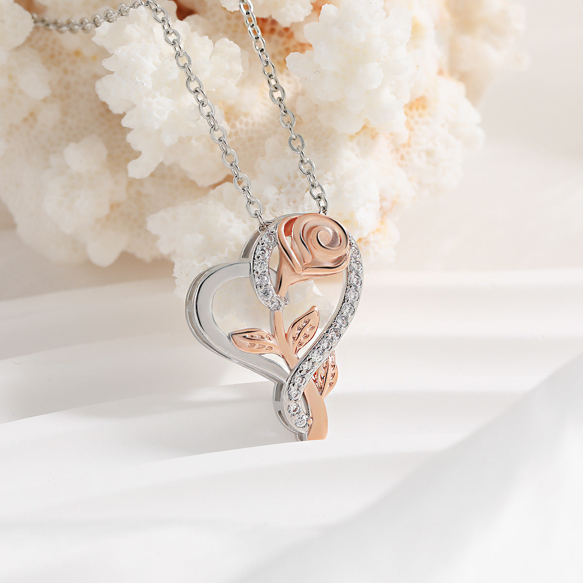 Heart & Rose Pendant Necklace