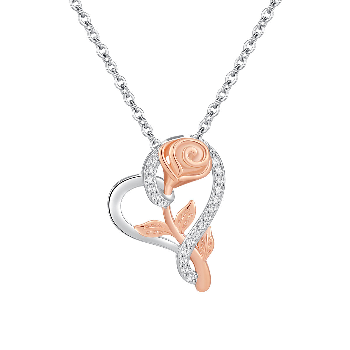 Heart & Rose Pendant Necklace